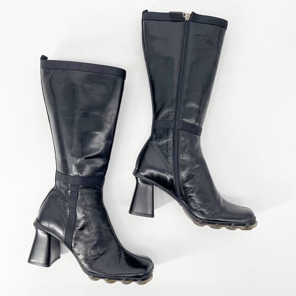 Vintage Miu Miu Black Leather Bubble Sole Square Toe Block Heel Boots IT 37.5 - Picture 3 of 15